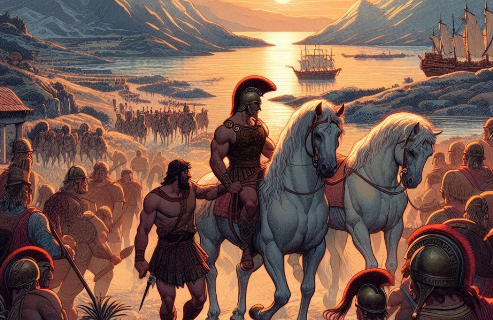 _Como parte de seus trabalhos, Hércules foi ordenado por Euristeu, o rei de Micenas, a capturar essas éguas e trazê-las de volta a Micenas. Hércules aceitou a missão e partiu para a Trácia, uma re